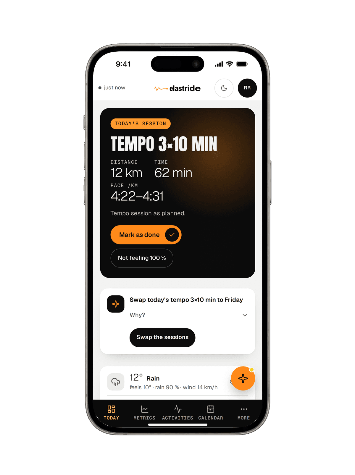 Phone showing the elastride Today screen