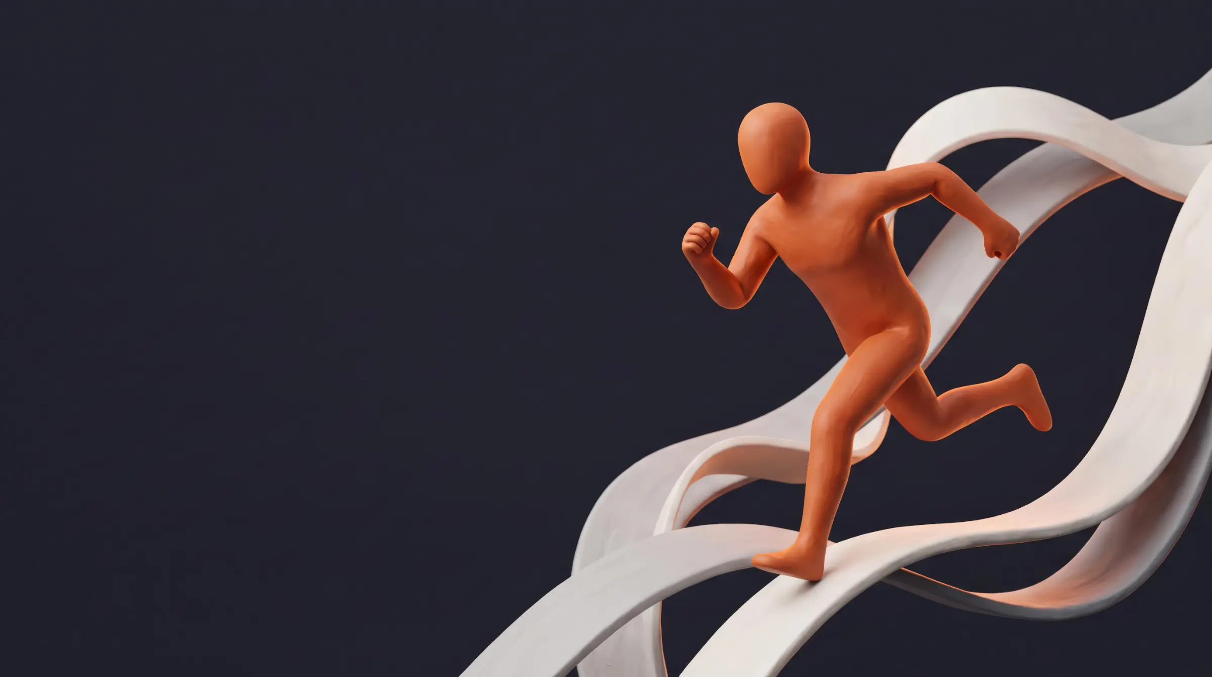 A clay runner sprinting through a dark studio scene